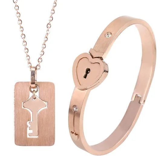 Couple Jewelry Stainless Steel Bracelet Love Lock Bracelet Can Be Opened Key Pendant Necklace Men And Women Valentine's Day Gift