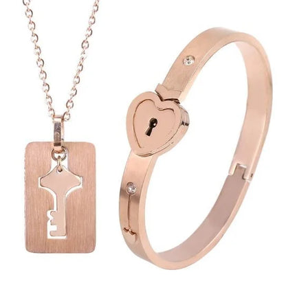 Couple Jewelry Stainless Steel Bracelet Love Lock Bracelet Can Be Opened Key Pendant Necklace Men And Women Valentine's Day Gift
