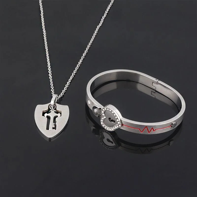 Couple Jewelry Stainless Steel Bracelet Love Lock Bracelet Can Be Opened Key Pendant Necklace Men And Women Valentine's Day Gift