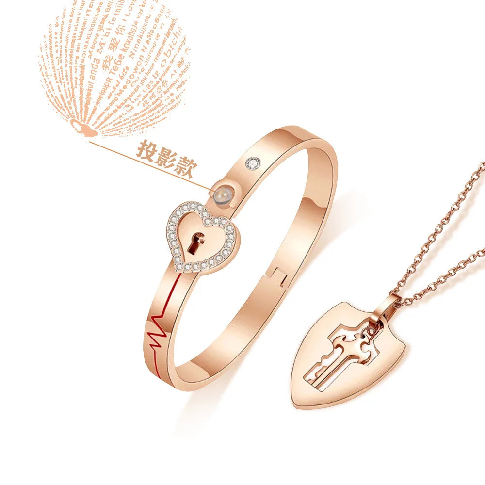Couple Jewelry Stainless Steel Bracelet Love Lock Bracelet Can Be Opened Key Pendant Necklace Men And Women Valentine's Day Gift