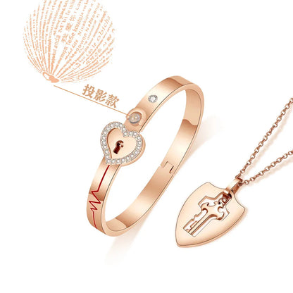 Couple Jewelry Stainless Steel Bracelet Love Lock Bracelet Can Be Opened Key Pendant Necklace Men And Women Valentine's Day Gift