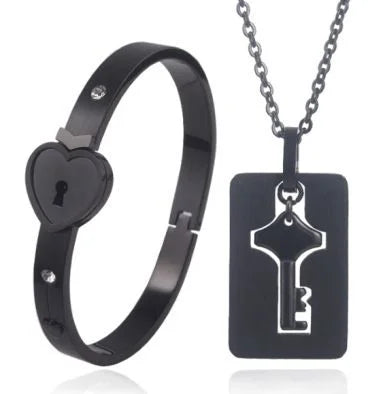 Couple Jewelry Stainless Steel Bracelet Love Lock Bracelet Can Be Opened Key Pendant Necklace Men And Women Valentine's Day Gift