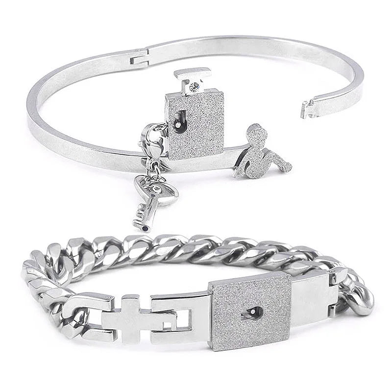 Couple Jewelry Stainless Steel Bracelet Love Lock Bracelet Can Be Opened Key Pendant Necklace Men And Women Valentine's Day Gift