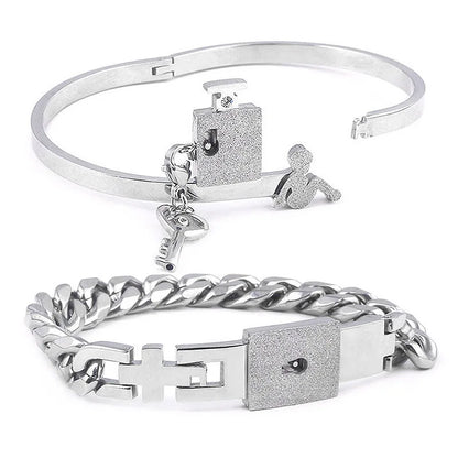 Couple Jewelry Stainless Steel Bracelet Love Lock Bracelet Can Be Opened Key Pendant Necklace Men And Women Valentine's Day Gift