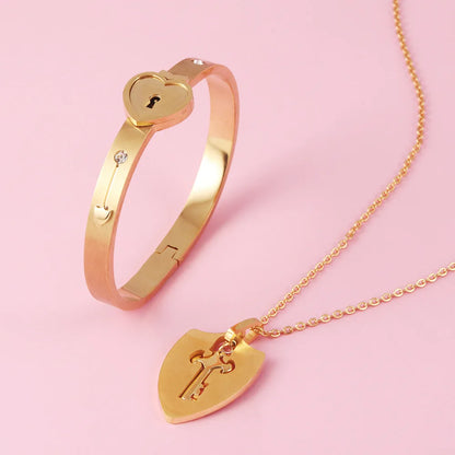 Couple Jewelry Stainless Steel Bracelet Love Lock Bracelet Can Be Opened Key Pendant Necklace Men And Women Valentine's Day Gift