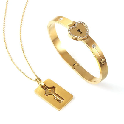 Couple Jewelry Stainless Steel Bracelet Love Lock Bracelet Can Be Opened Key Pendant Necklace Men And Women Valentine's Day Gift