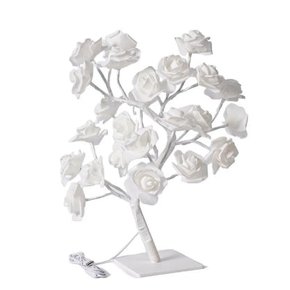 24-lamp LED Simulation Rose Tree Light USB Switch Detachable Plastic Base Festive Decorative Atmosphere Night Light