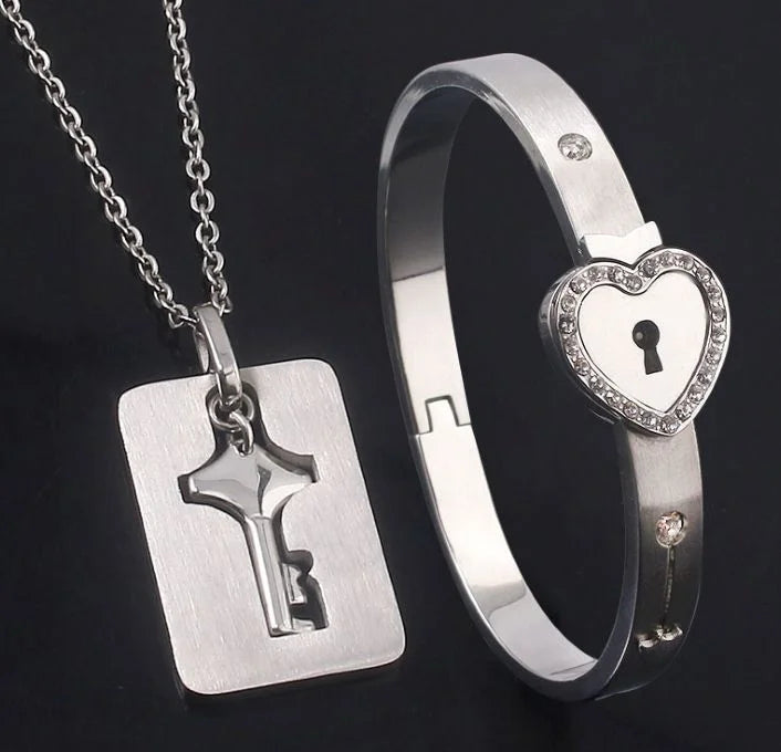 Couple Jewelry Stainless Steel Bracelet Love Lock Bracelet Can Be Opened Key Pendant Necklace Men And Women Valentine's Day Gift