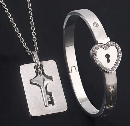 Couple Jewelry Stainless Steel Bracelet Love Lock Bracelet Can Be Opened Key Pendant Necklace Men And Women Valentine's Day Gift