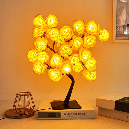 24-lamp LED Simulation Rose Tree Light USB Switch Detachable Plastic Base Festive Decorative Atmosphere Night Light