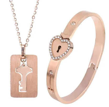 Couple Jewelry Stainless Steel Bracelet Love Lock Bracelet Can Be Opened Key Pendant Necklace Men And Women Valentine's Day Gift