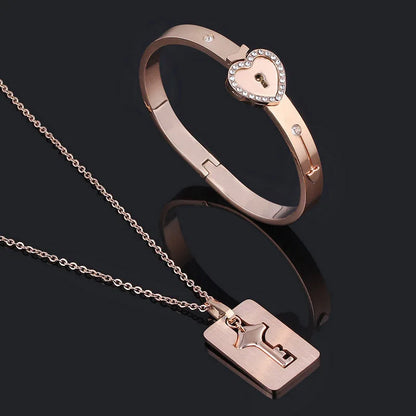Couple Jewelry Stainless Steel Bracelet Love Lock Bracelet Can Be Opened Key Pendant Necklace Men And Women Valentine's Day Gift