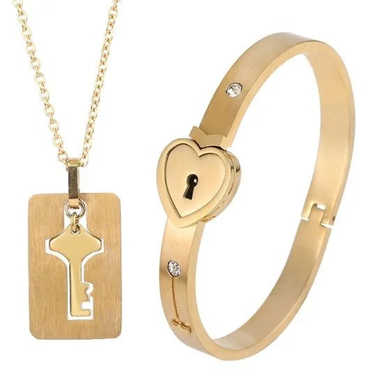 Couple Jewelry Stainless Steel Bracelet Love Lock Bracelet Can Be Opened Key Pendant Necklace Men And Women Valentine's Day Gift
