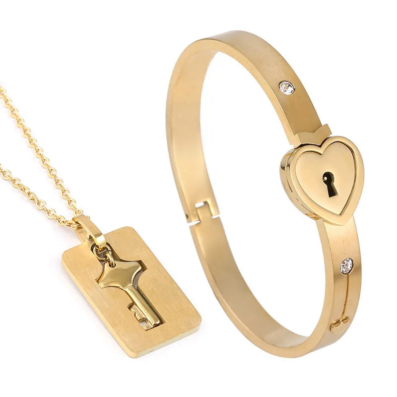 Couple Jewelry Stainless Steel Bracelet Love Lock Bracelet Can Be Opened Key Pendant Necklace Men And Women Valentine's Day Gift