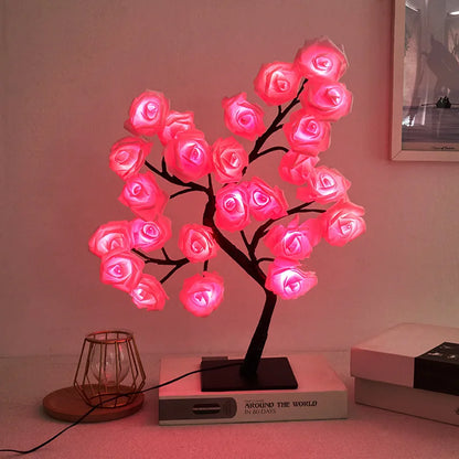 24-lamp LED Simulation Rose Tree Light USB Switch Detachable Plastic Base Festive Decorative Atmosphere Night Light