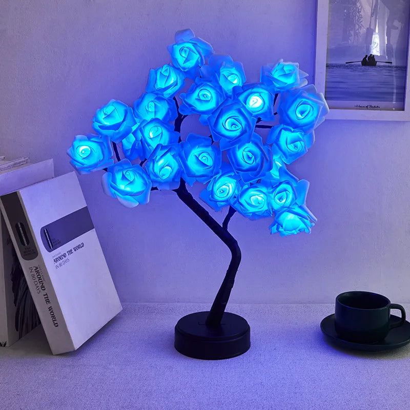 24-lamp LED Simulation Rose Tree Light USB Switch Detachable Plastic Base Festive Decorative Atmosphere Night Light