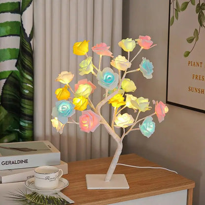 24-lamp LED Simulation Rose Tree Light USB Switch Detachable Plastic Base Festive Decorative Atmosphere Night Light