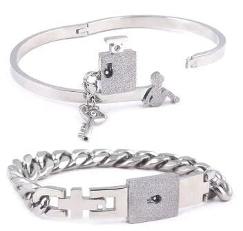 Couple Jewelry Stainless Steel Bracelet Love Lock Bracelet Can Be Opened Key Pendant Necklace Men And Women Valentine's Day Gift