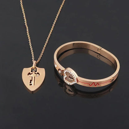 Couple Jewelry Stainless Steel Bracelet Love Lock Bracelet Can Be Opened Key Pendant Necklace Men And Women Valentine's Day Gift